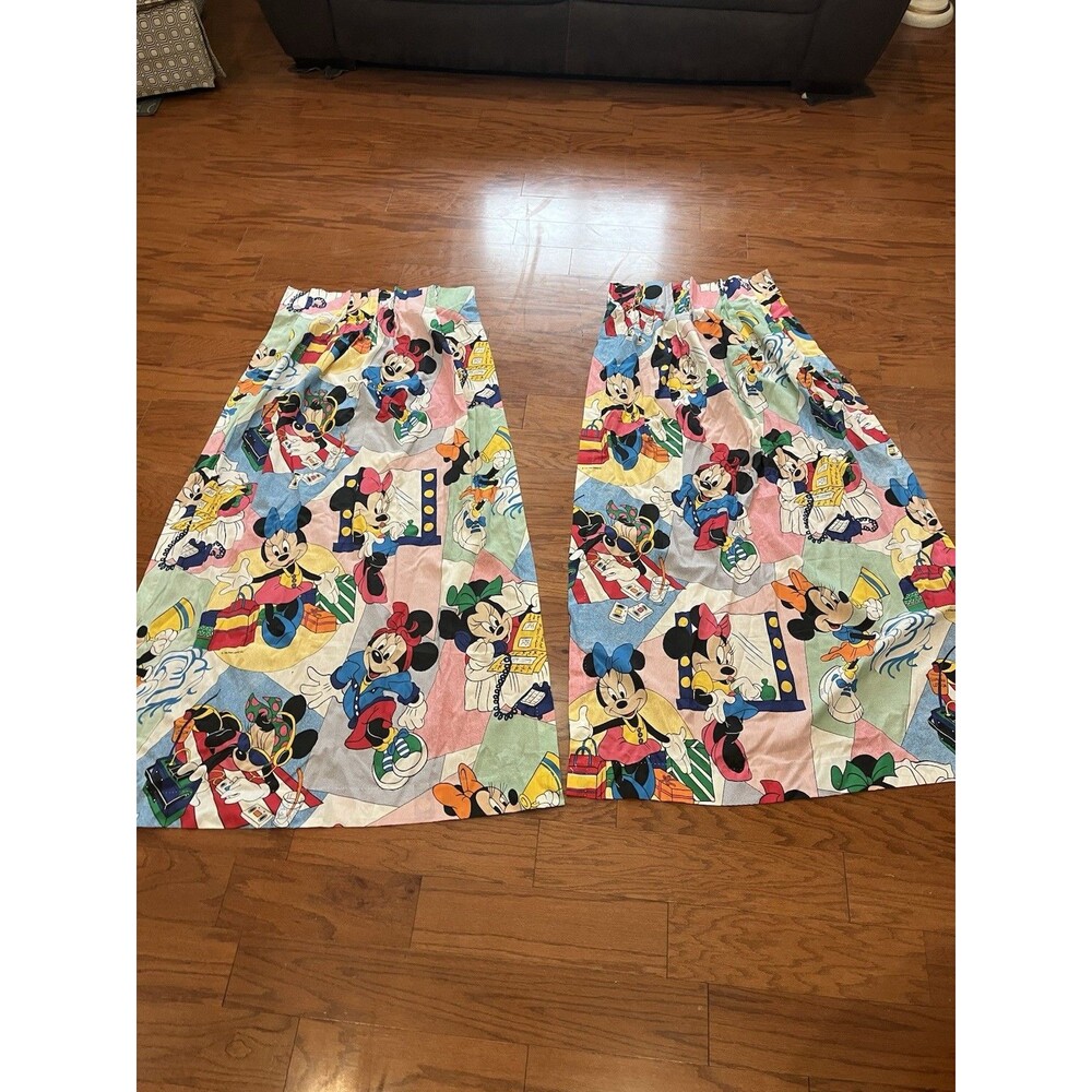 VINTAGE DISNEY MInnie MOUSE & FRIENDS PLEATED DRAPES 2 PANELS EACH 23"W x 63"
